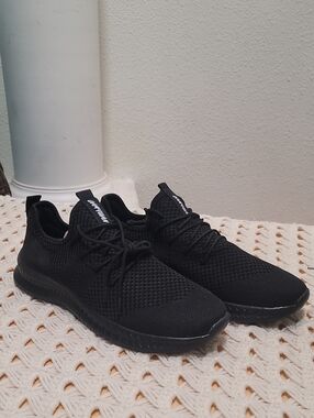 Men's Black Knit Athletic Sneakers - Lightweight Comfort